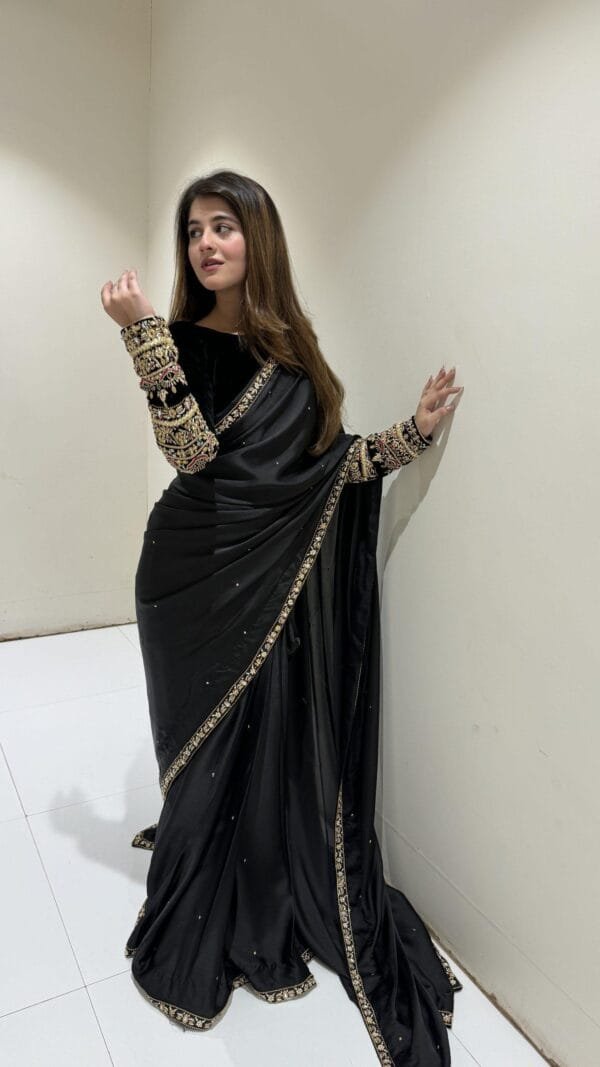 Black New TrendingVelvet Moti Work Saree