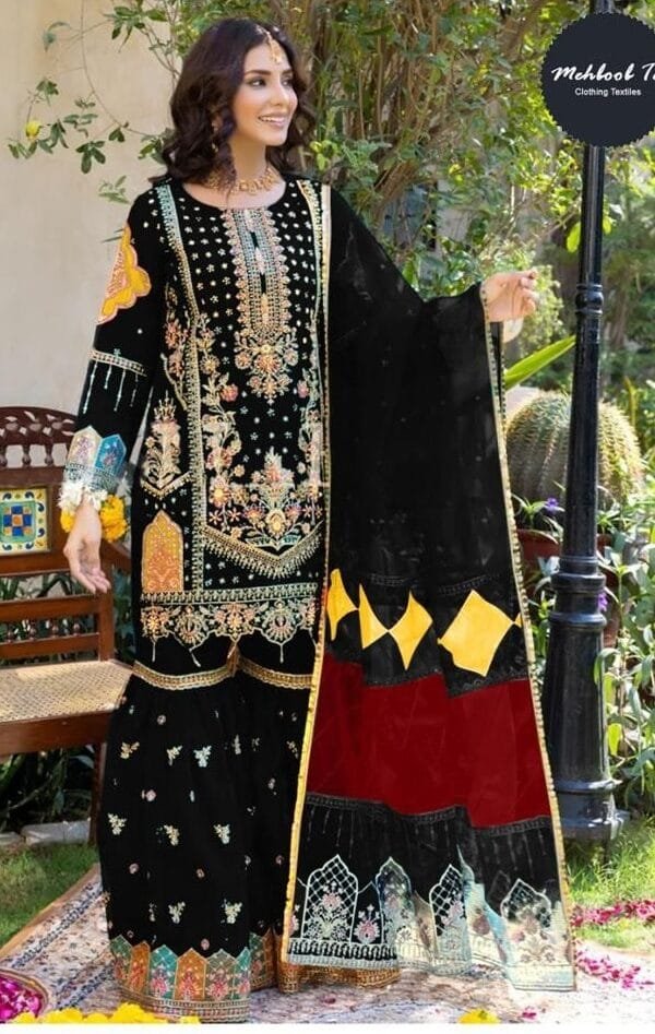 Black Organza with Heavy Embroidery Work Pakistani Suits In Sale