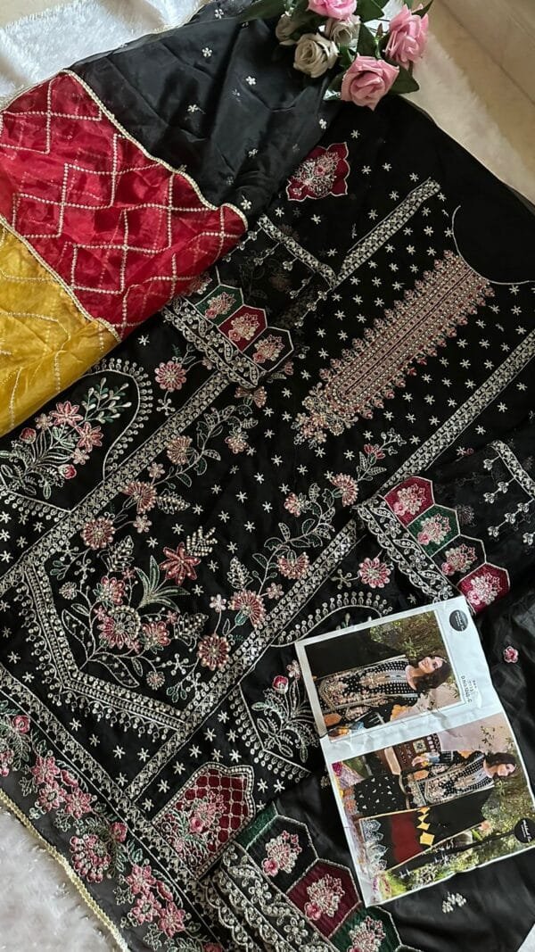 Black Organza with Heavy Embroidery Work Pakistani Suits In Sale