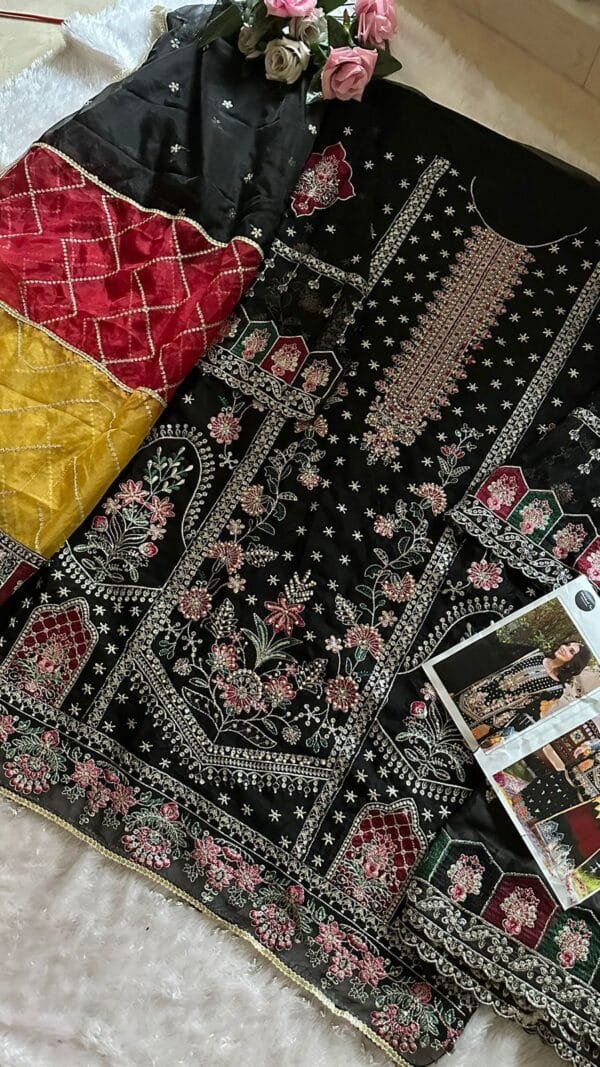Black Organza with Heavy Embroidery Work Pakistani Suits In Sale
