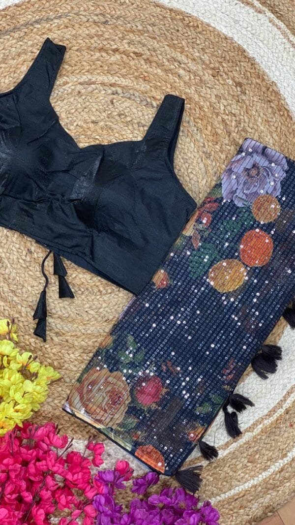 Black Premiuim Georgette Fabric Digital Print Saree