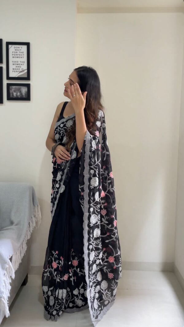 Black Ready To Wear Premium Organza Saree