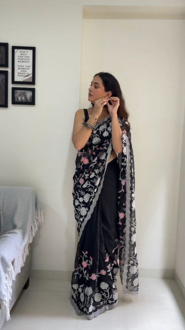 Black Ready To Wear Premium Organza Saree