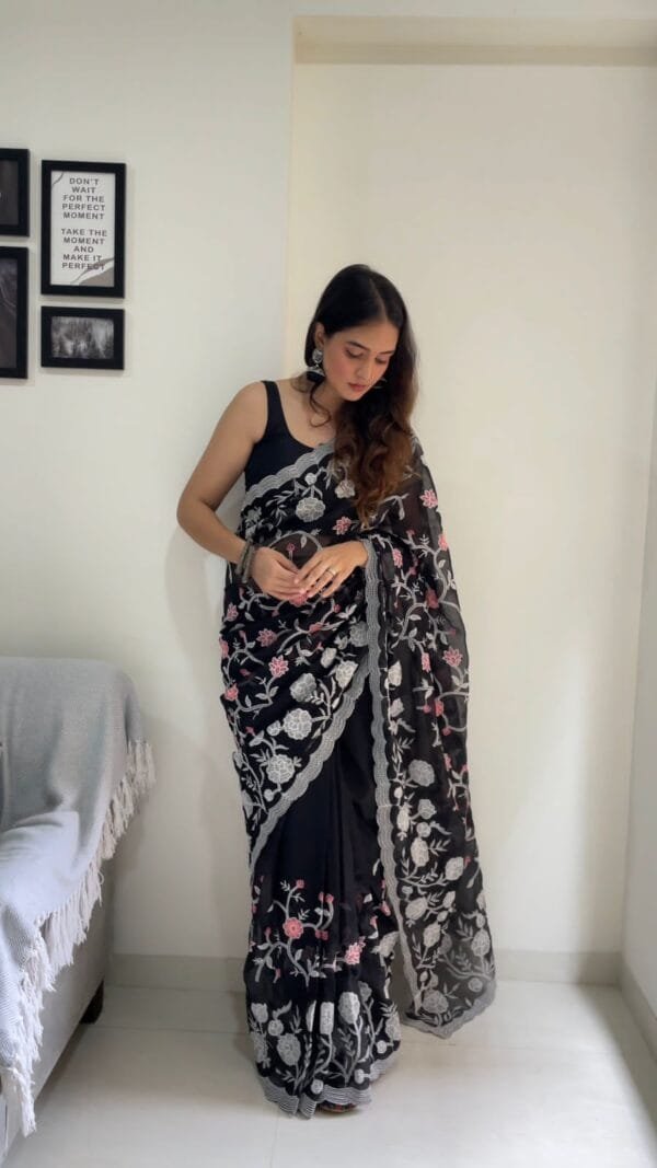 Black Ready To Wear Premium Organza Saree