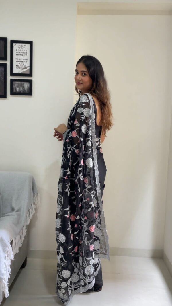 Black Ready To Wear Premium Organza Saree