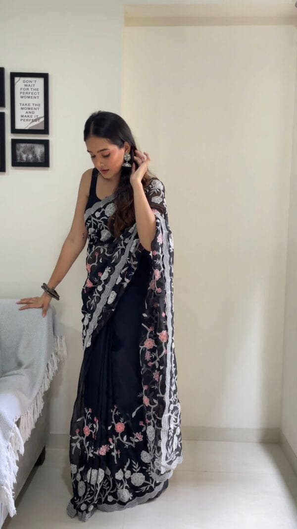 Black Ready To Wear Premium Organza Saree
