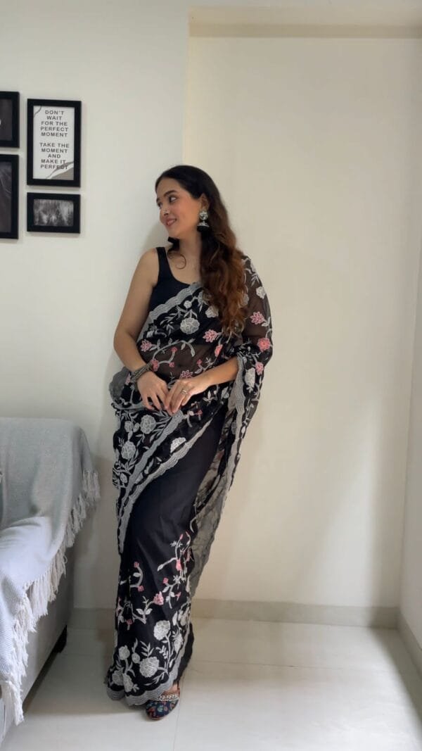 Black Ready To Wear Premium Organza Saree