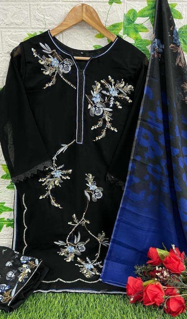 Black Readymade Georgette Beautiful Embroidery Work Pakistani Suits