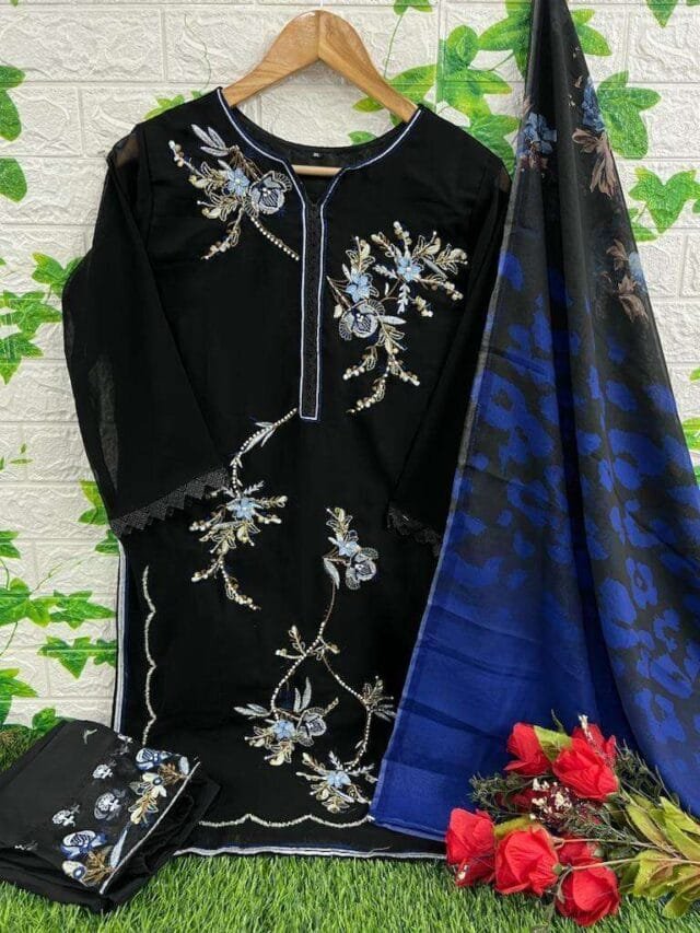 Black Readymade Georgette Beautiful Embroidery Work Pakistani Suits