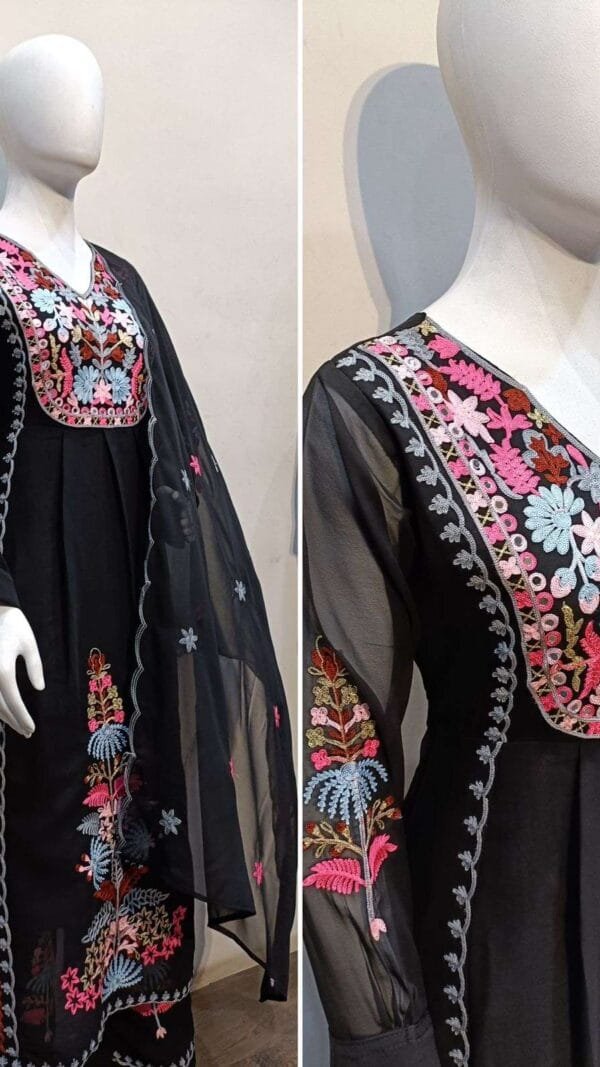 Black Readymade Heavy Faux Georgette with Heavy Embroidery Work Pakistani Suits In Sale