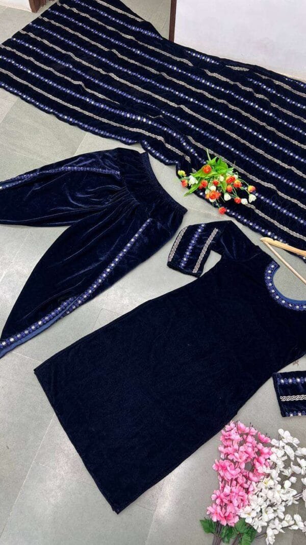 Black Readymade Viscose Velvet With Embroidery Sequence Work Pakistani Suits In Sale