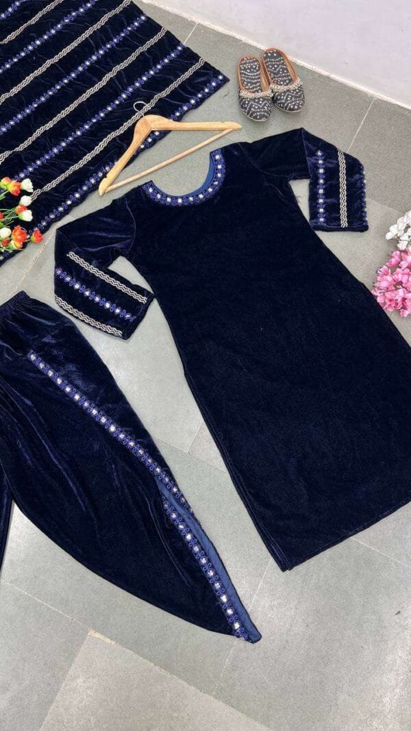 Black Readymade Viscose Velvet With Embroidery Sequence Work Pakistani Suits In Sale