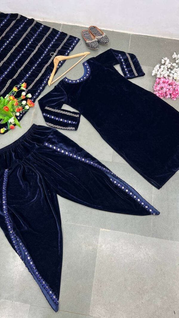 Black Readymade Viscose Velvet With Embroidery Sequence Work Pakistani Suits In Sale