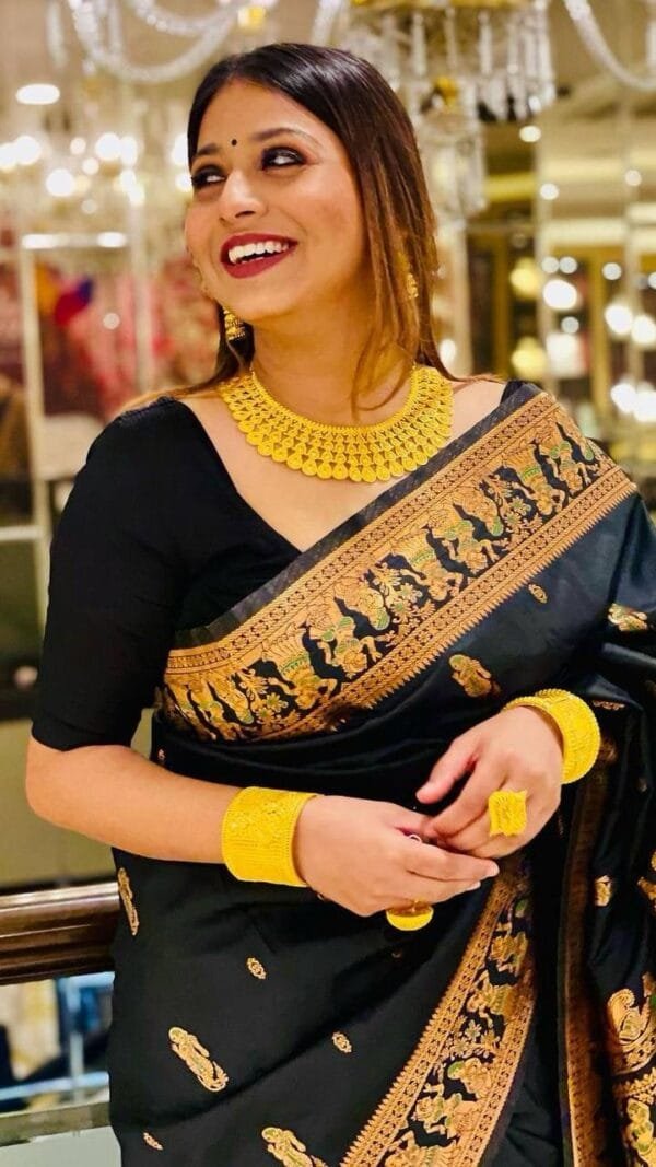Black Saree With Golden Border Silk