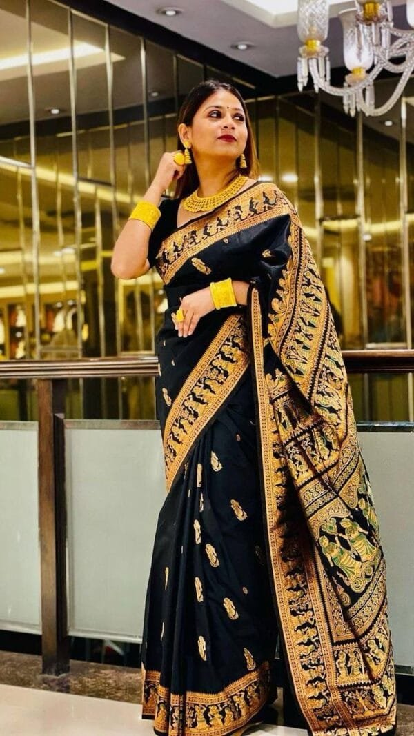 Black Saree With Golden Border Silk