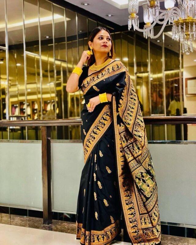 JM New Fancy Georgette Black Saree