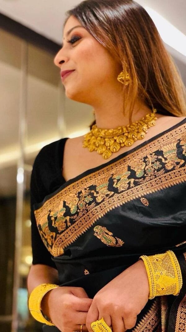 Black Saree With Golden Border Silk