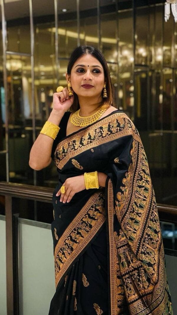 Black Saree With Golden Border Silk