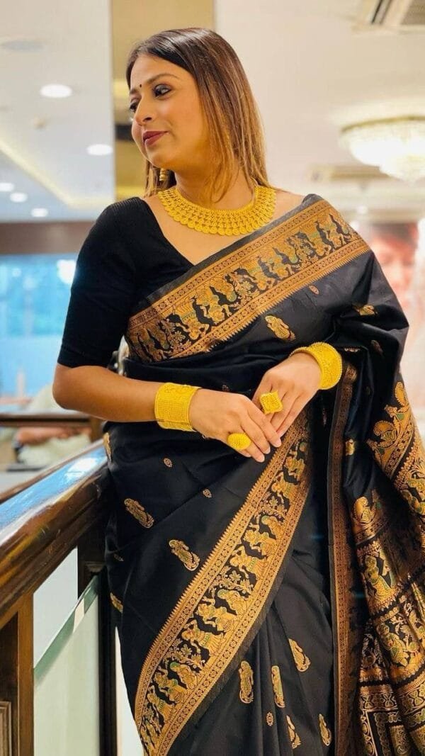 Black Saree With Golden Border Silk
