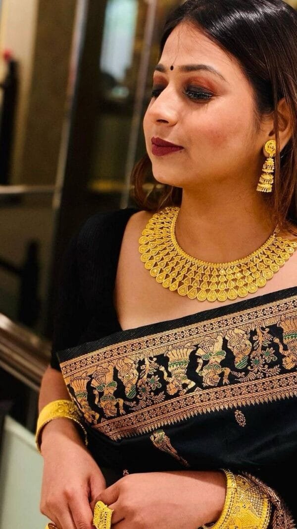 Black Saree With Golden Border Silk