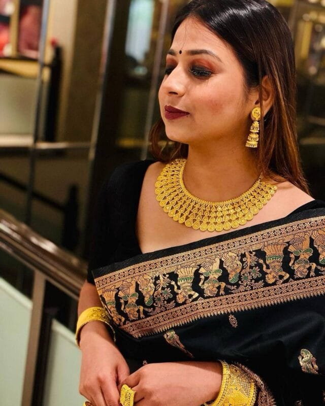 Black Saree With Golden Border Silk