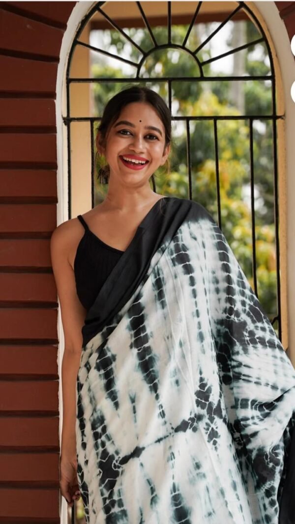 Black and White Chanderi Cotton Saree