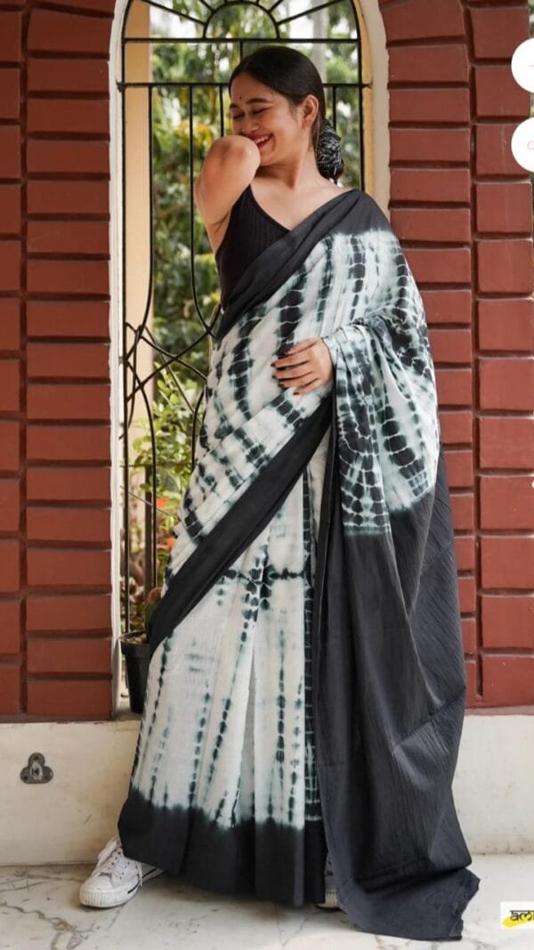 Black and White Chanderi Cotton Saree