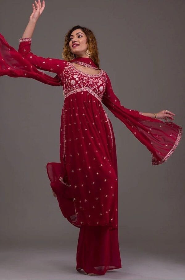 Blood Red Heavy GeorgetteWith Sequence Embroidery Work Pakistani Suits In Sale