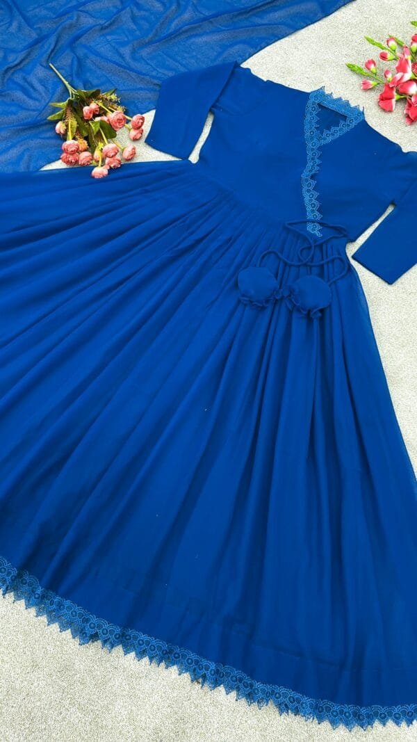 Blue Anarkali Faux Georgette Gown With Fully Flair Suits In Sale