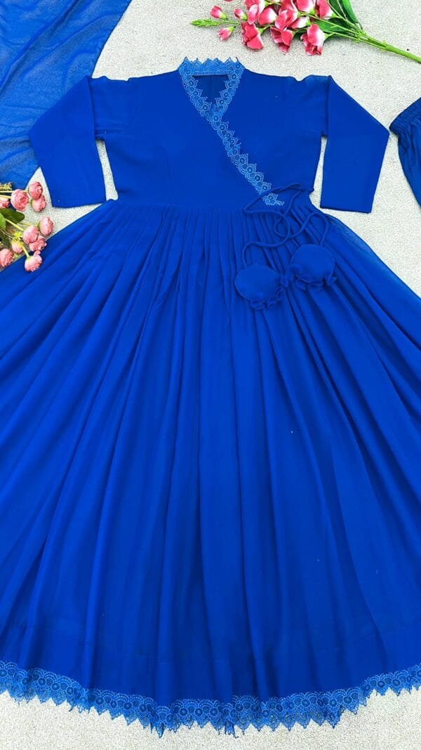 Blue Anarkali Faux Georgette Gown With Fully Flair Suits In Sale