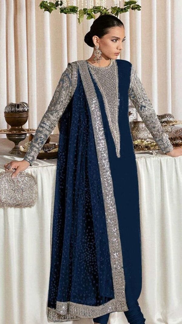 Blue Georgette Embroidered Pakistani Suits In Sale