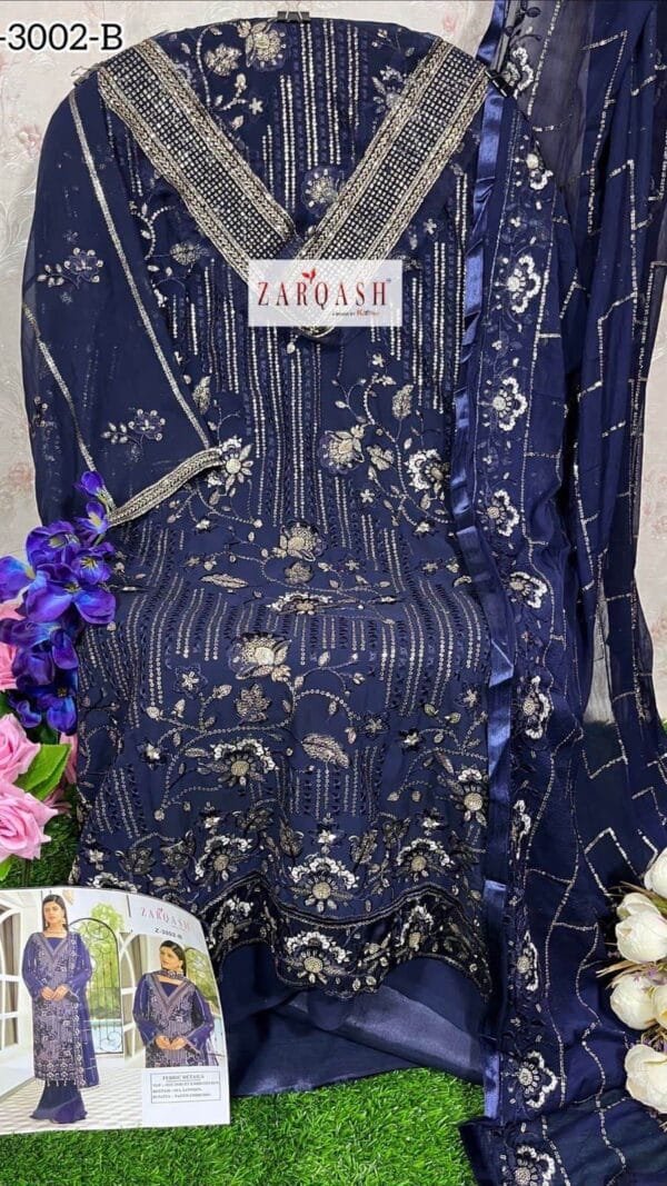 Blue Georgette Heavy Embroidered Pakistani Suits In Sale