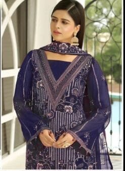 Blue Georgette Heavy Embroidered Pakistani Suits In Sale