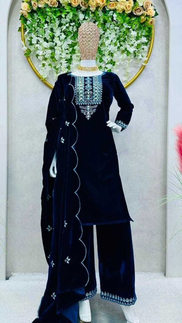 Blue Velvet With inner Thred Work With Sequnce Pakistatani Suits in Sale