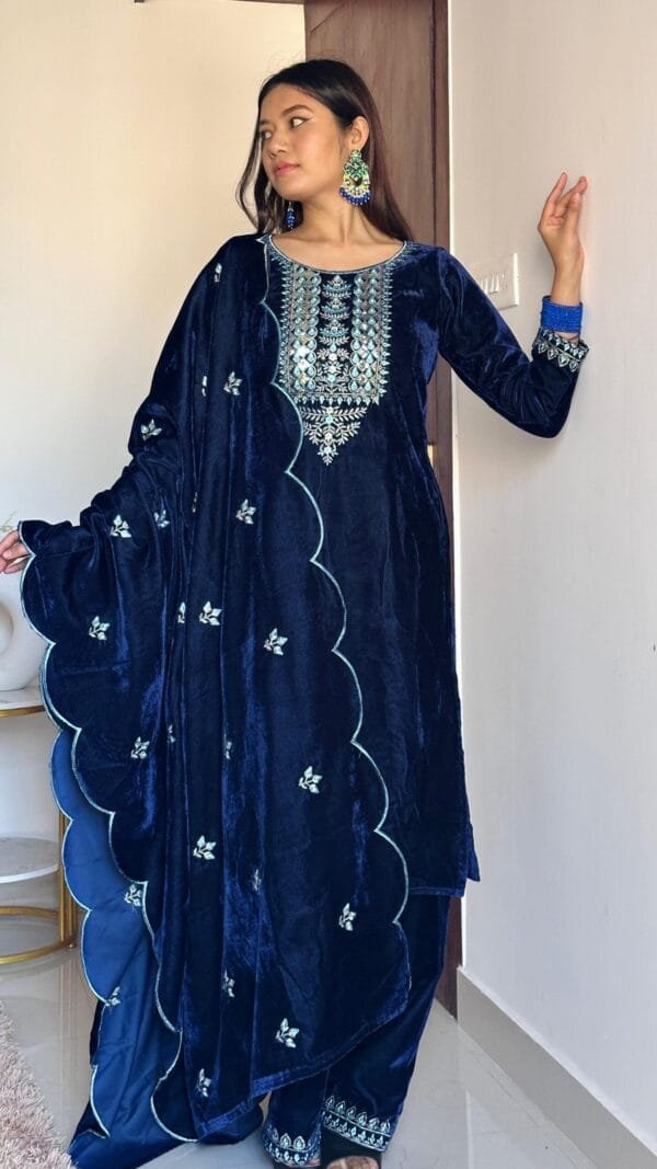 Blue Velvet With inner Thred Work With Sequnce Pakistatani Suits in Sale