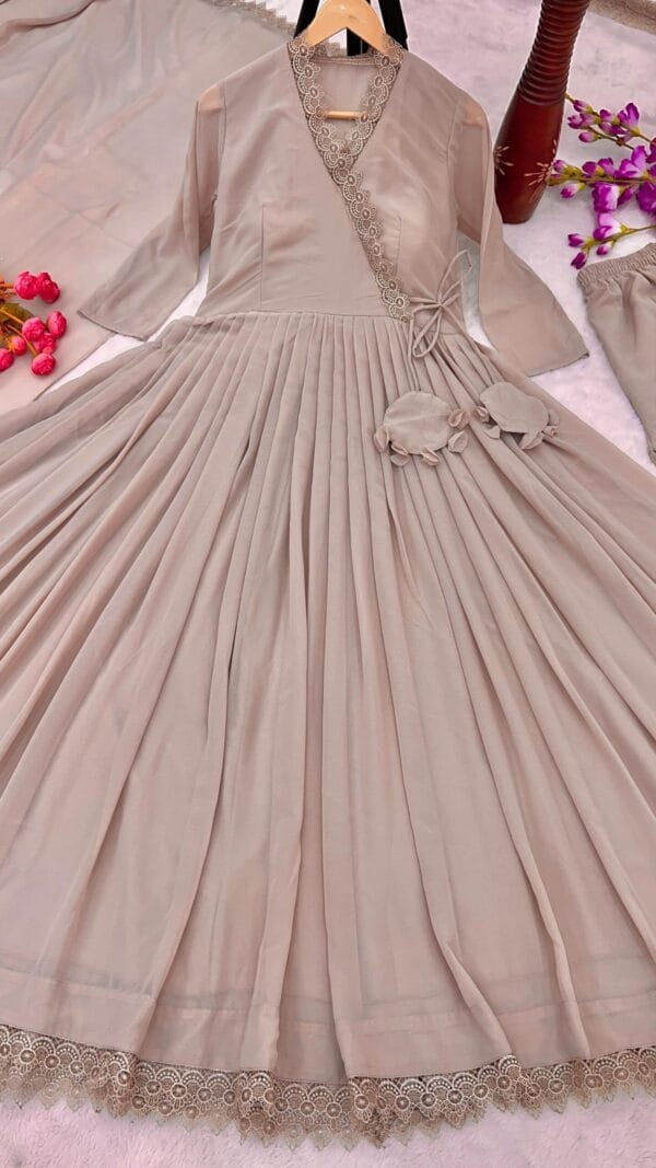 Brown Anarkali Faux Georgette Gown With Fully Flair Suits In Sale