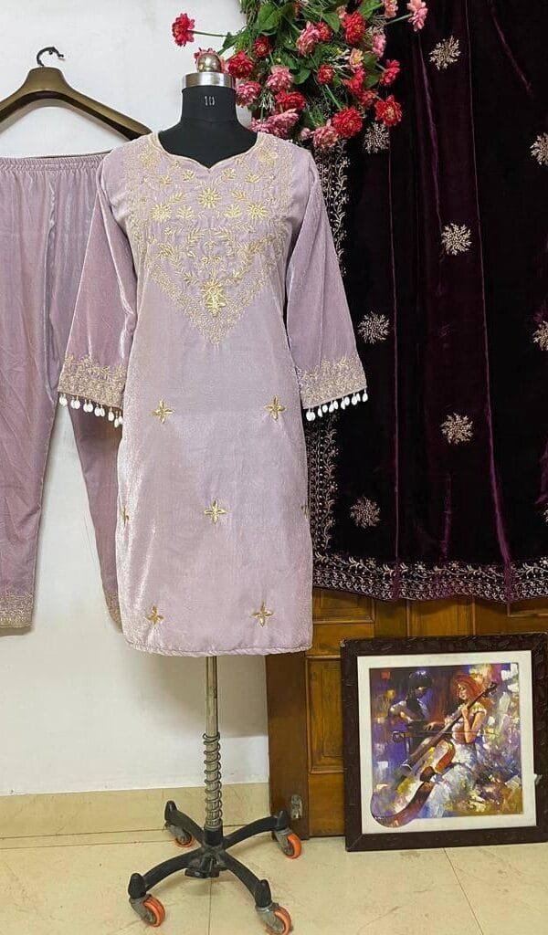 Brown Heavy Velvet Top with Beautiful Embroidered Pakistani Suits In Sale