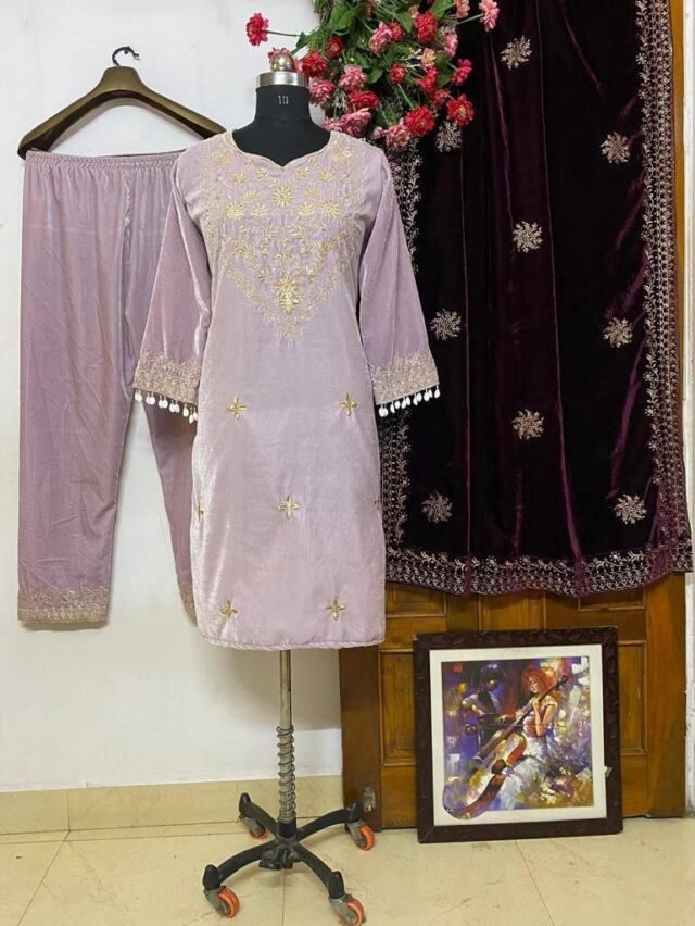 Brown Heavy Velvet Top with Beautiful Embroidered Pakistani Suits In Sale