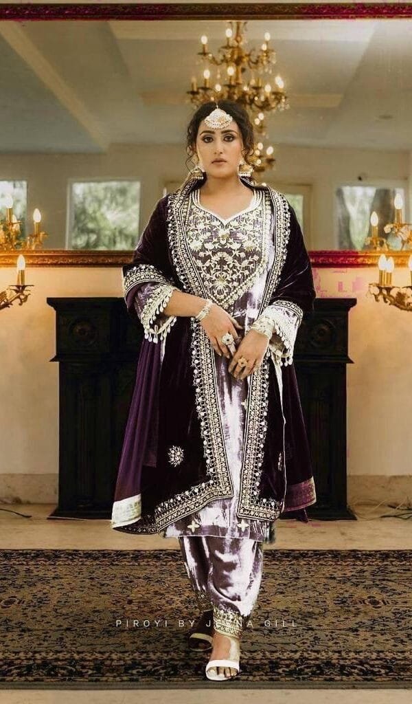 Brown Heavy Velvet Top with Beautiful Embroidered Pakistani Suits In Sale