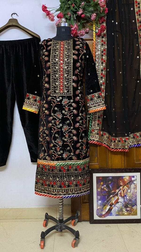 Brown Velvet with Sequence Embroidery Work Pakistani Suits In Sale
