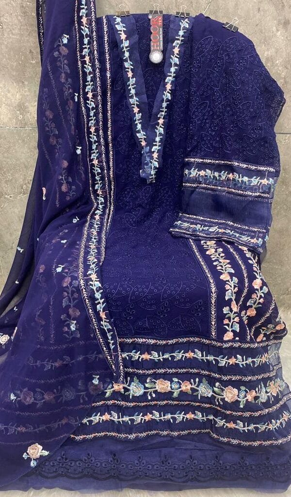 Dark Blue Fox Georgette Pakistani Suits In Sale