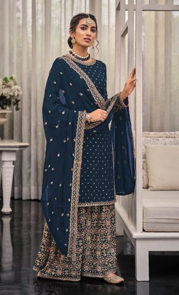 Dark Blue Heavy Fox Georgette with Embroidery Sequence Work Pakistani Suits in Sale