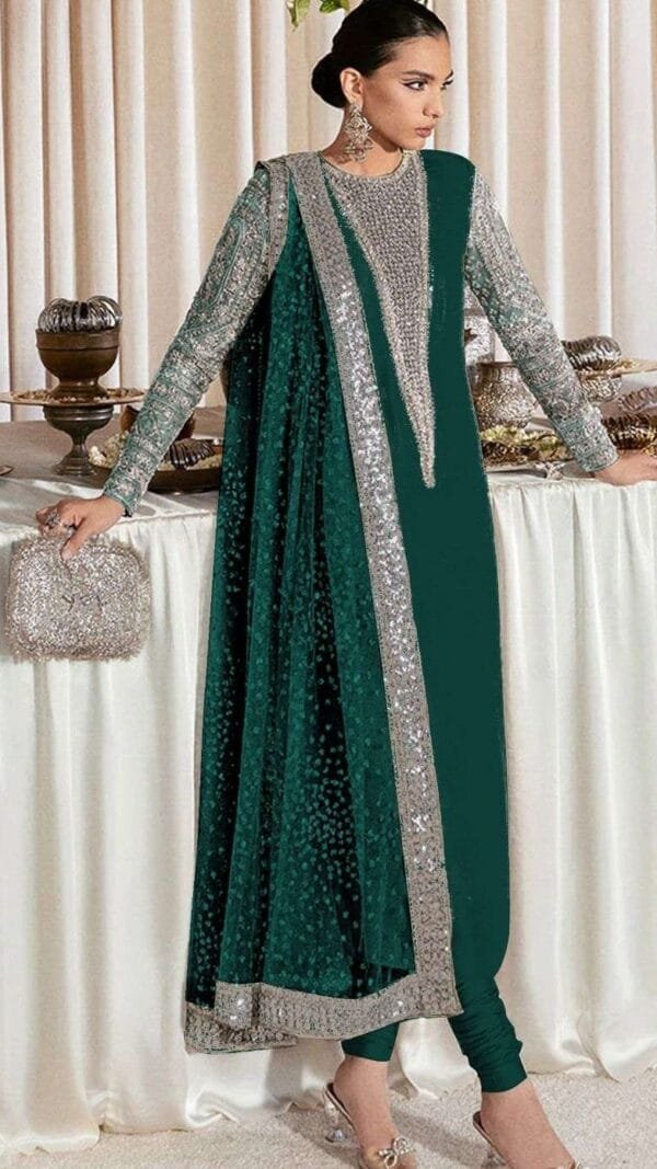 Dark Green Georgette Embroidered Pakistani Suits In Sale