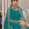 Dark Teal Green Heavy Fox Georgette with Embroidery Sequence Work Pakistani Suits in Sale