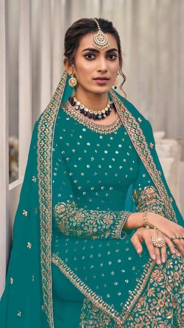 Dark Teal Green Heavy Fox Georgette with Embroidery Sequence Work Pakistani Suits in Sale