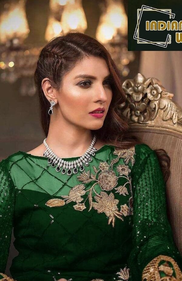 Green Butterfly Net With heavy Embroidery Work Pakistani Suits In Sale