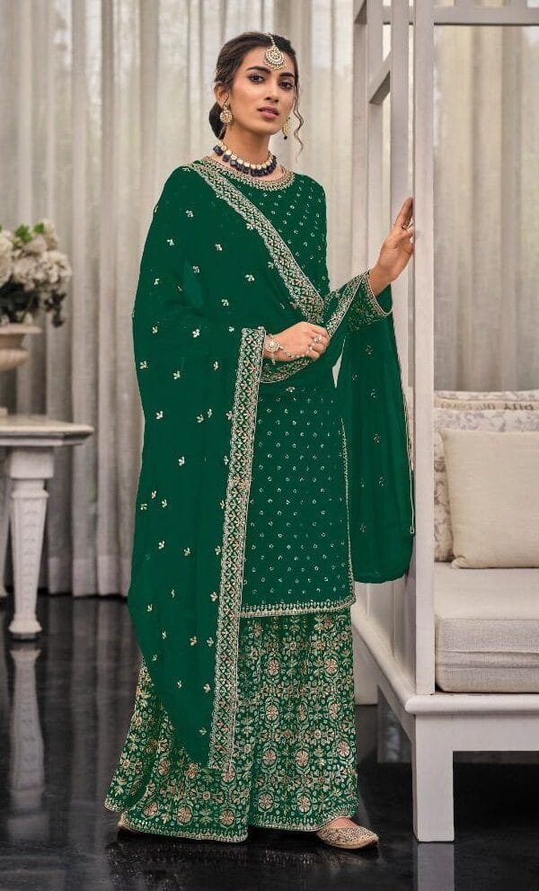 Green Heavy Fox Georgette with Embroidery Sequence Work Pakistani Suits in Sale