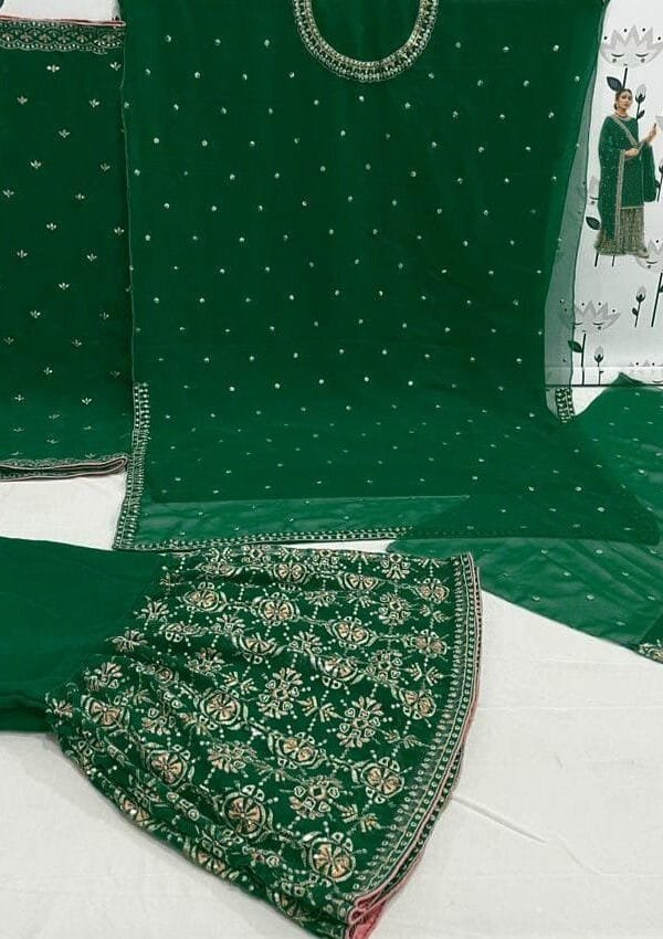 Green Heavy Fox Georgette with Embroidery Sequence Work Pakistani Suits in Sale