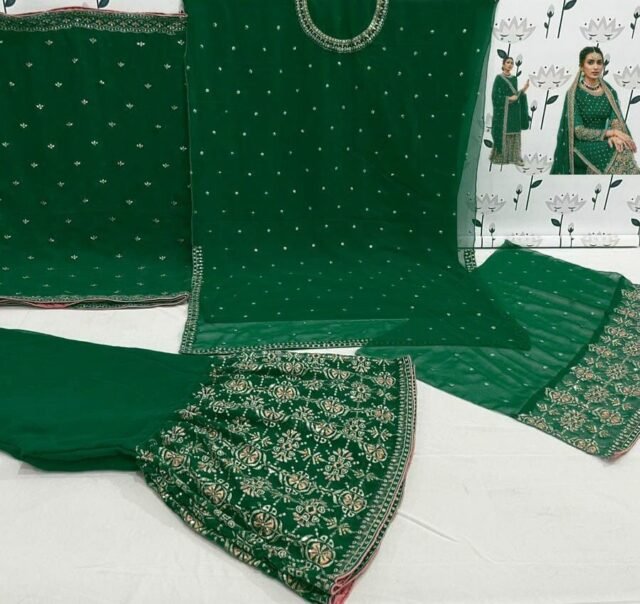 Green Heavy Fox Georgette with Embroidery Sequence Work Pakistani Suits in Sale