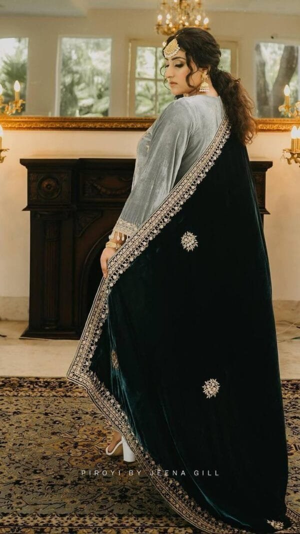Green Heavy Velvet Top with Beautiful Embroidered Pakistani Suits In Sale